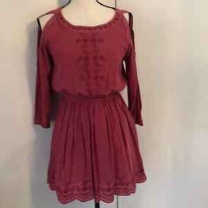 Cotton Cold Shoulder Embroidered Dress Boho